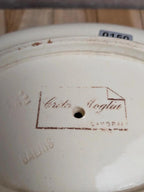 Saucière ancienne en terre de fer Salins – Décor libellule sépia – Avec couvercle