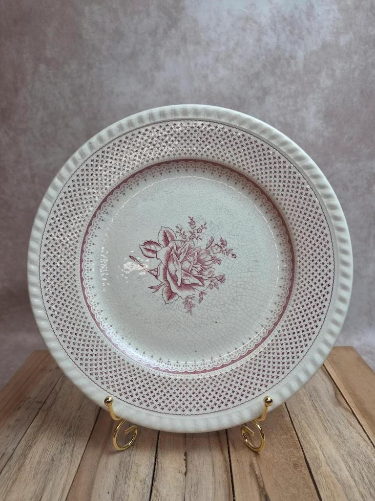 Grande assiette Lunéville English Style – Décor rose bordeaux – Esprit cottage anglais
