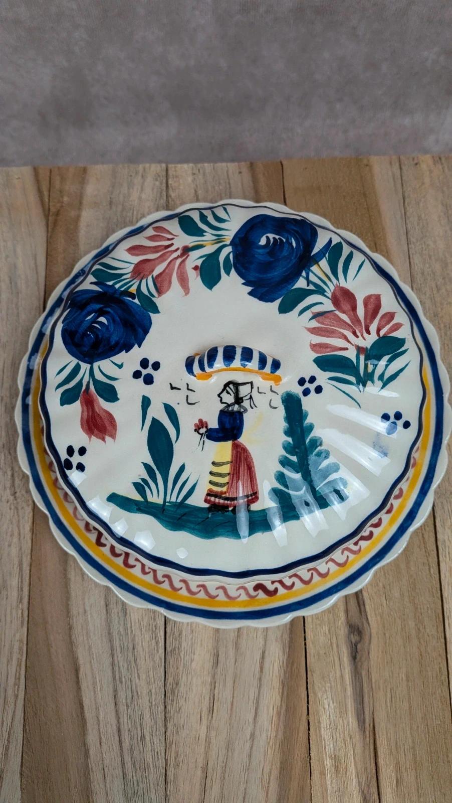 Beurrier ancien Quimper Hb décor breton peint main
