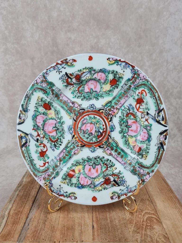 Assiette ancienne en porcelaine de Macao décorée à la main 🌸