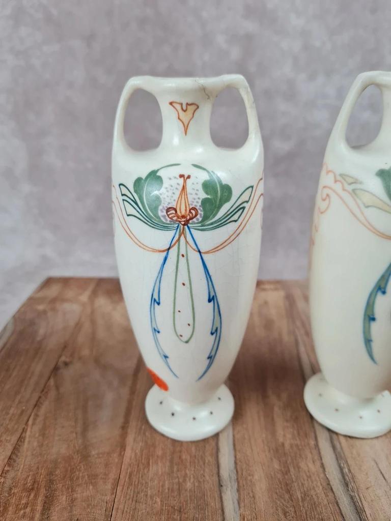 Paire de vases Art nouveau Arnhem 🇳🇱 faïence peinte main vers 1911 🌿