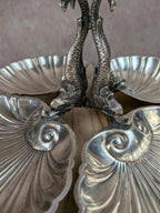 Ancien centre de table serviteur coquillages en alpaca – décor dragons rocaille