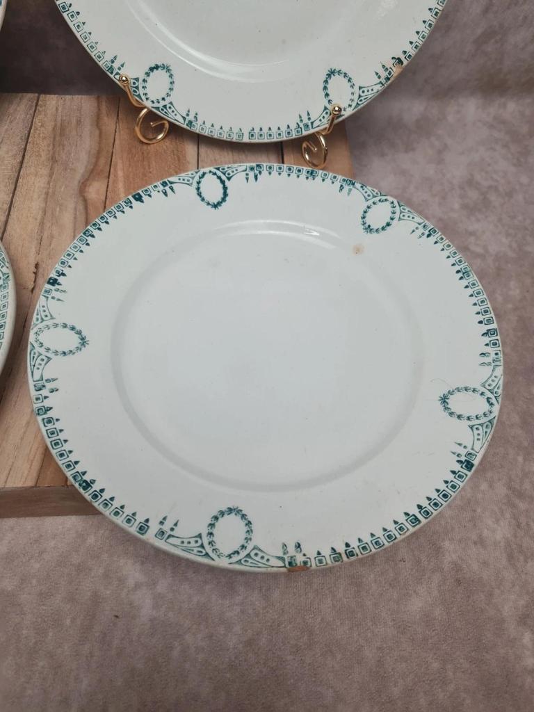 Lot de 4 assiettes anciennes Terre de fer Saint-amand décor vert 🌿
