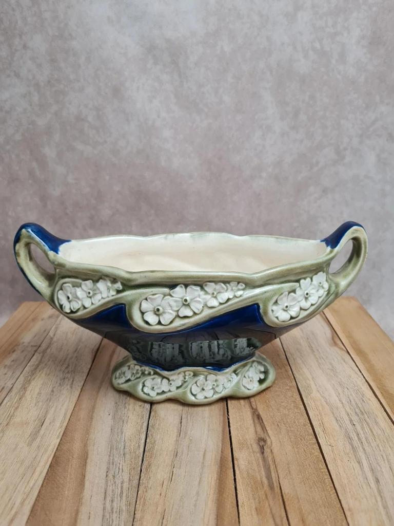 Trio de cheminée ancien Gustave De Bruyn Fives Lille faïence Art nouveau 🌿💙