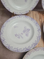 Lot 5 assiettes creuses Terre de Fer Creil & Montereau Service Louis Xv lilas rare