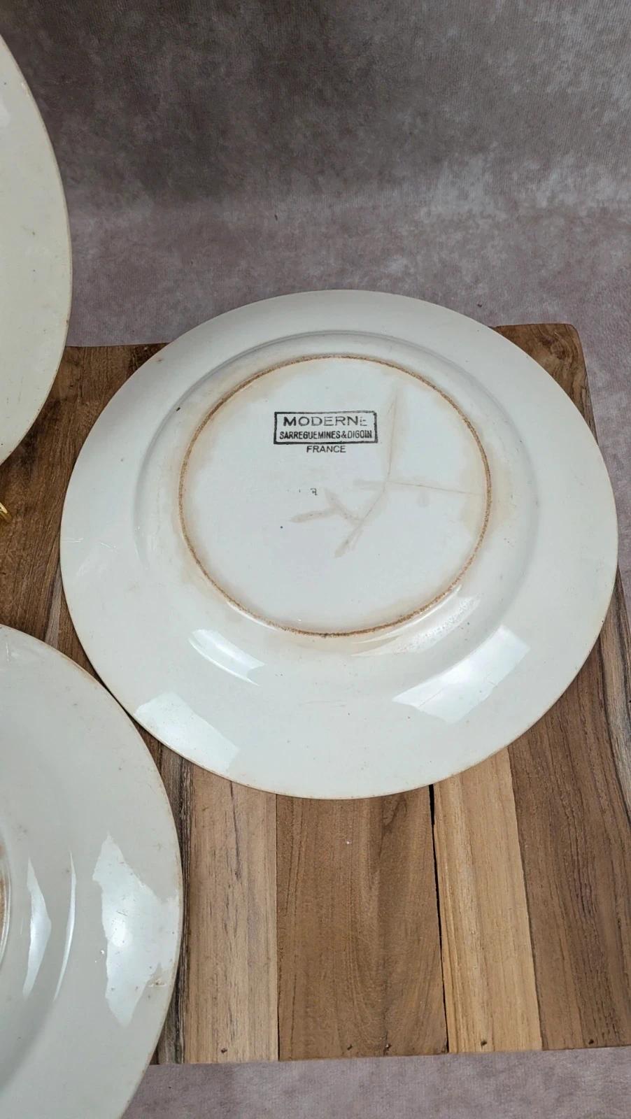 Lot de 3 assiettes plates vintage – Modèle Moderne – Sarreguemines & Digoin
