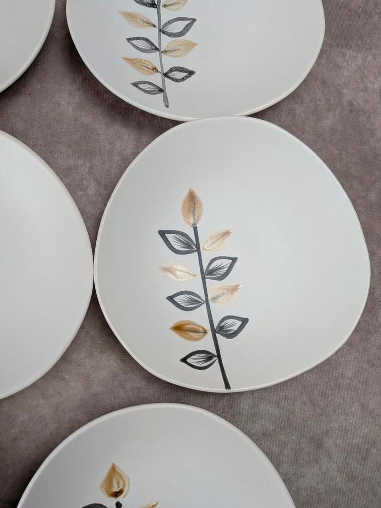 Lot de 11 assiettes à dessert vintage Niderviller – années 70 – style Capron Vallauris