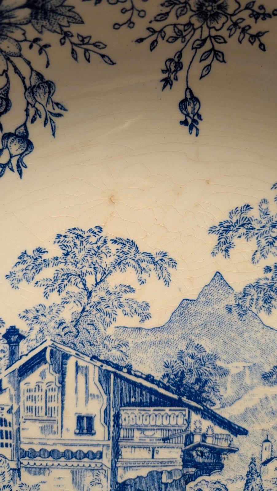 Plat creux Lunéville The Cottage décor bleu style toile de Jouy