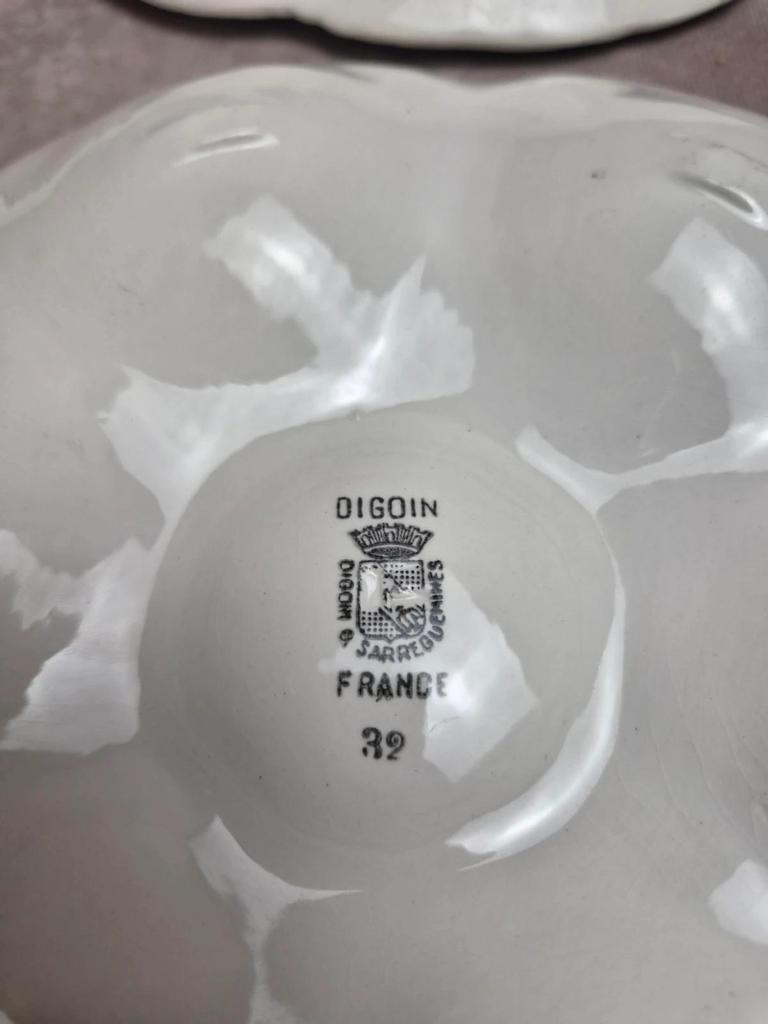 Lot de 5 assiettes à huîtres Digoin Sarreguemines n°32 – Majolique ancienne