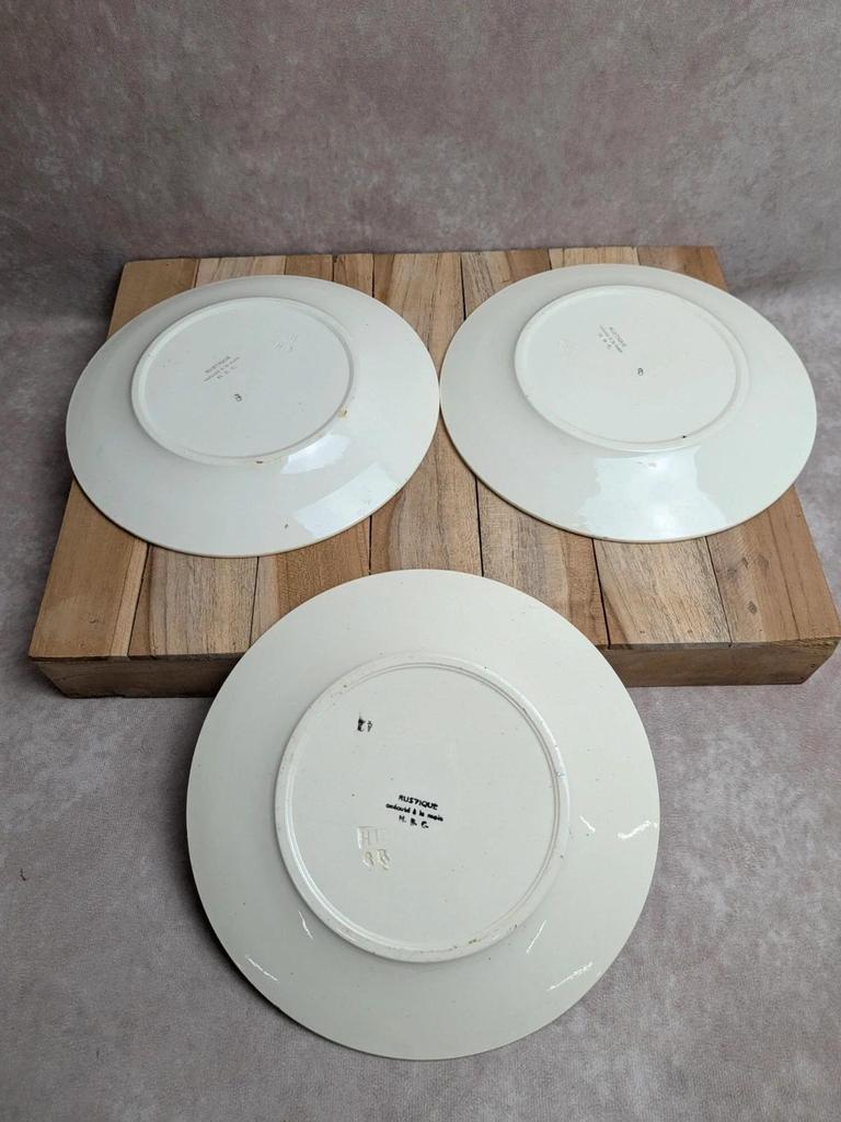 Lot de 6 assiettes en terre de fer Hbc – Modèle Rustique – Décor floral peint à la main