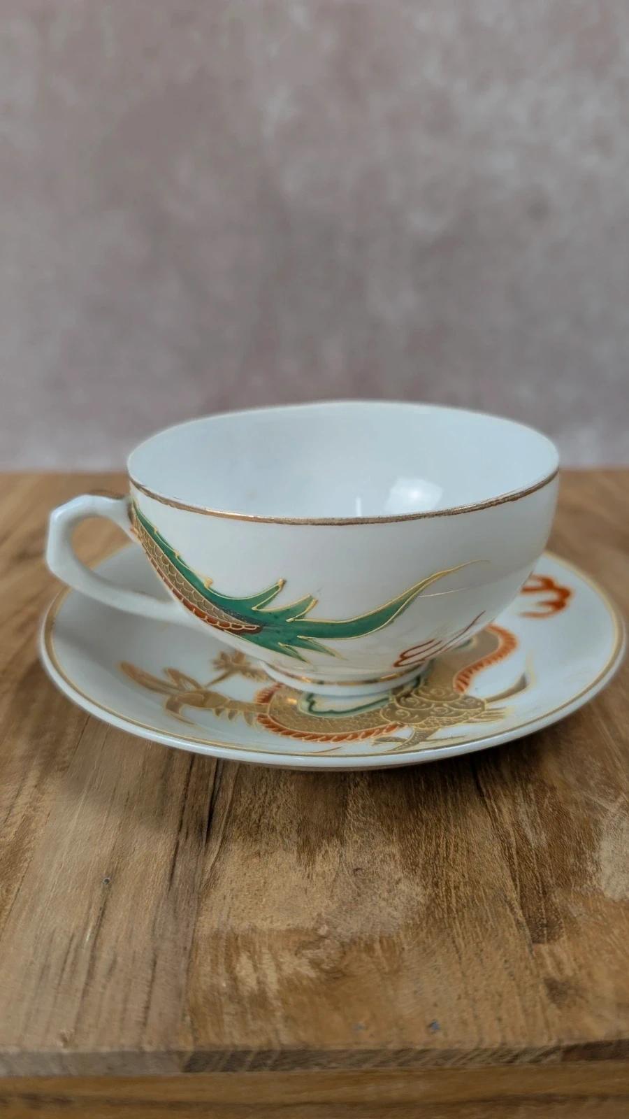 Tasse & soucoupe vintage – motif dragon & lithophanie