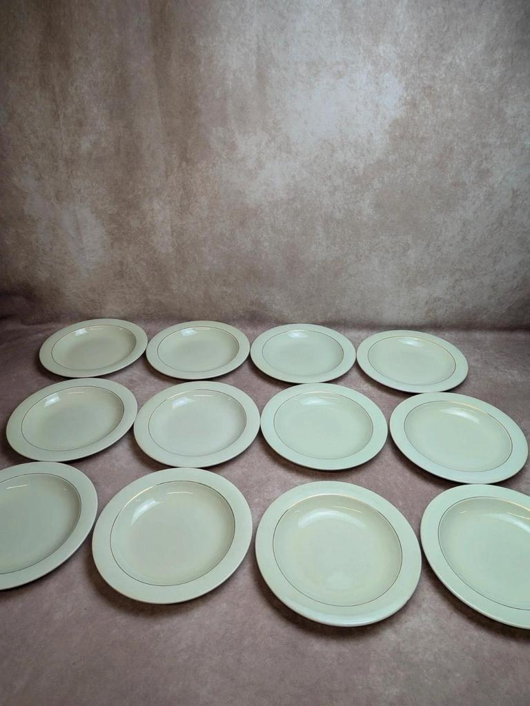 Lot de 12 assiettes creuses Opaceline Salins liseré doré vintage