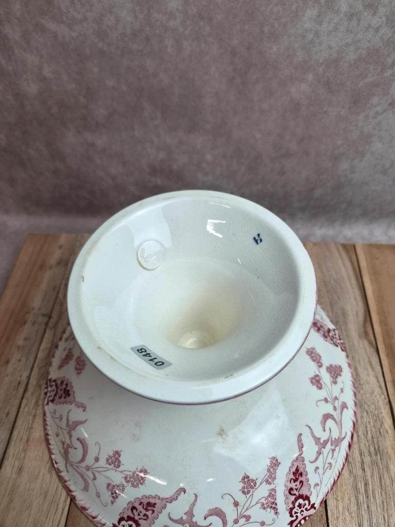 Compotier ancien Terre de fer Longwy modèle Rambouillet – décor bordeaux