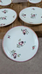 Lot de 5 petites assiettes anciennes Limoges A. Lanternier – décor fleuri rose