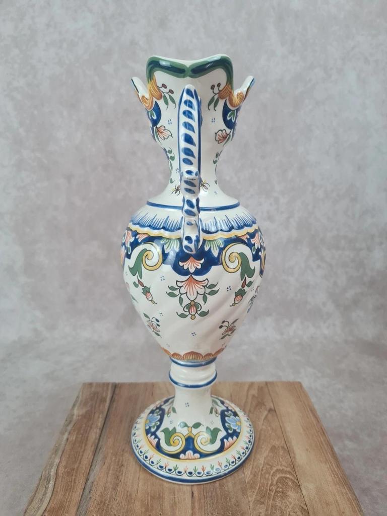 Vase faïence Desvres signé Maryse Rigaut 🎨 décor Rouen peint main
