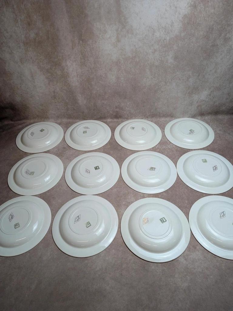 Lot de 12 assiettes creuses Opaceline Salins liseré doré vintage