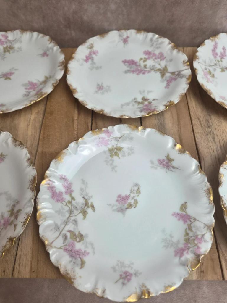 Service à dessert ancien porcelaine de Limoges Cfh Gdm – 7 pièces