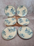 Lot de 6 assiettes plates anciennes – Vieillard & Cie Bordeaux, modèle Clématite 💙 Terre de Fer