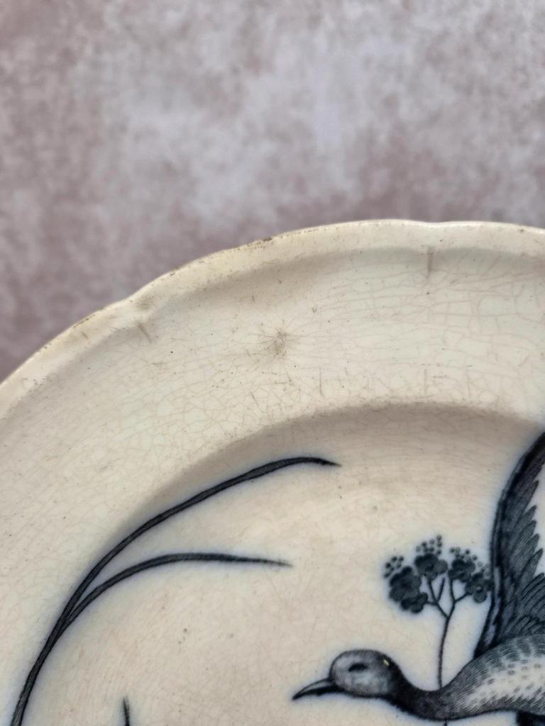 Assiette ancienne Longwy – modèle Japonais – décor oiseaux noir & blanc