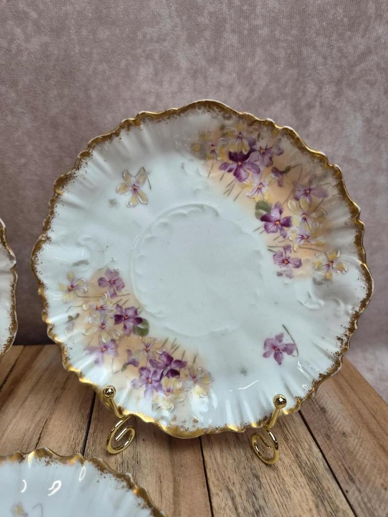 Lot de 3 coupelles anciennes en porcelaine de Limoges décor floral peint main doré 🌸