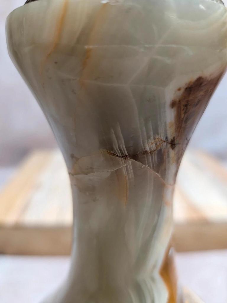 Pied de lampe vintage en onyx et laiton