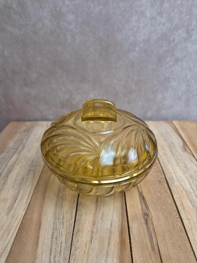 Bonbonnière vintage en verre ambré Made in France