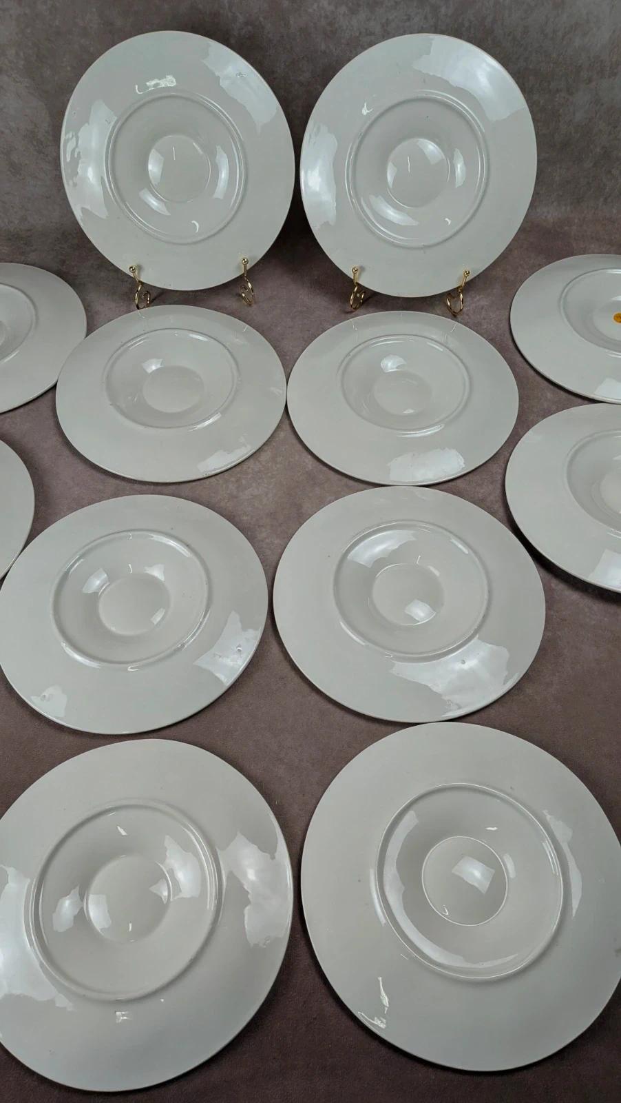 Service 12 assiettes à huîtres + grand plat Longchamp majolique vert coquillage vintage