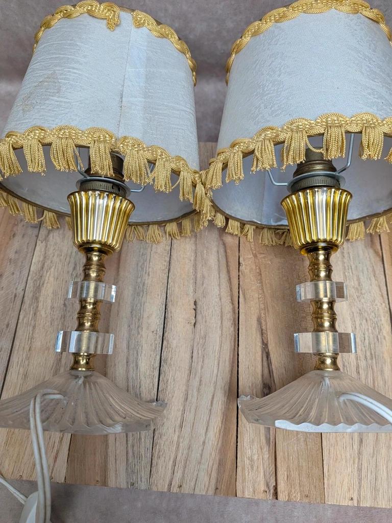 Paire de lampes vintage plexiglas & métal doré