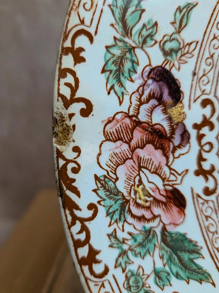 Assiette plate ancienne en terre de fer Longwy – Modèle Cyprus polychrome