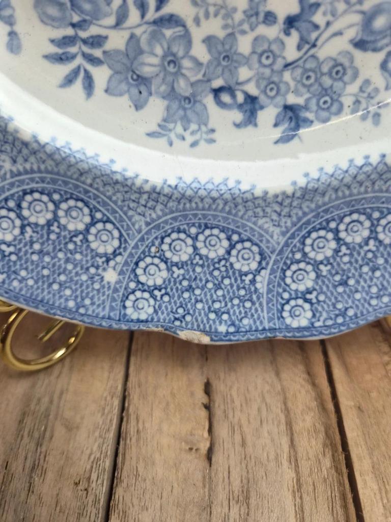 Assiette anglaise ancienne Lace Border bleu – attribuée Job Meigh Old Hall Xixe