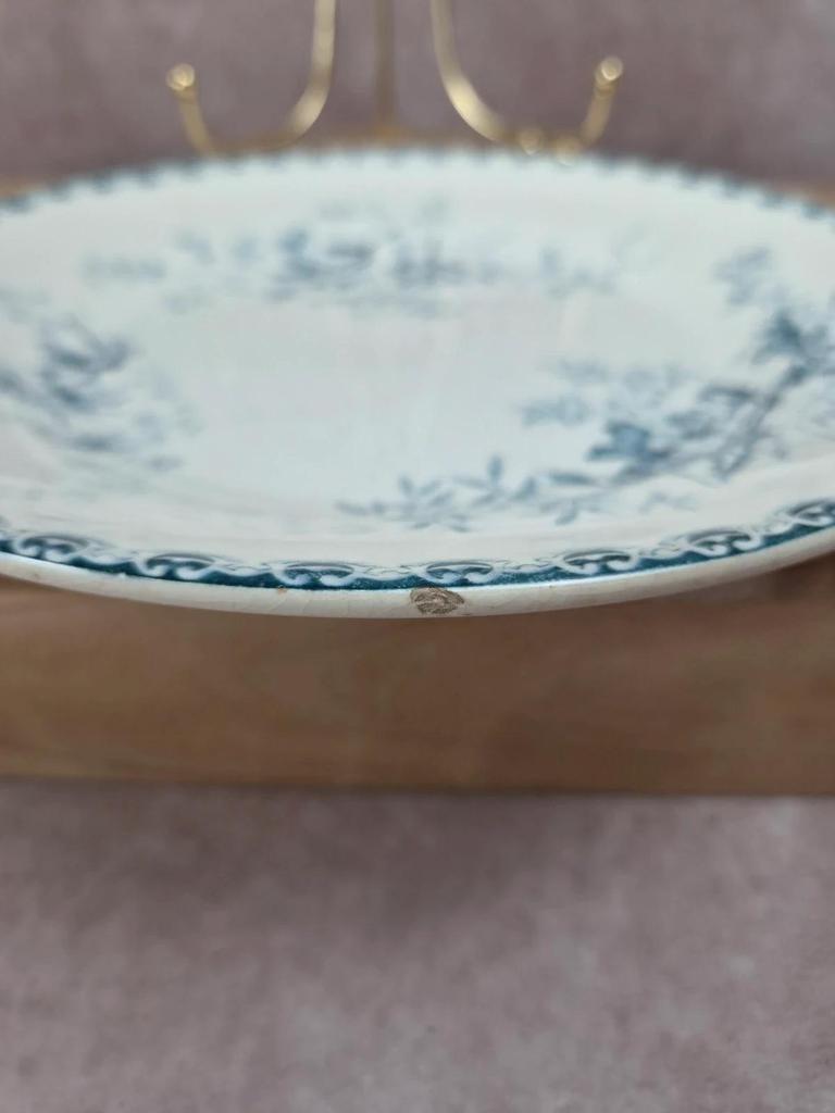 Lot de 2 assiettes plates anciennes Terre de Fer – Hippolyte Boulenger & Cie – modèle Roscoff