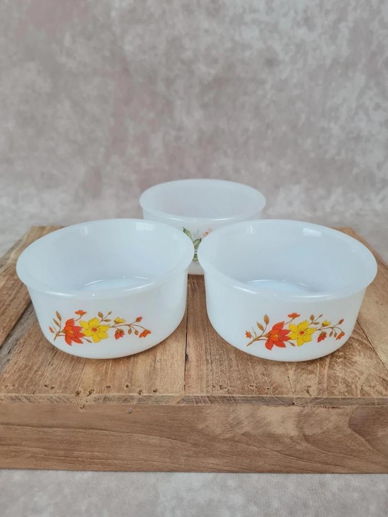 🌼 3 ramequins Arcopal vintage – modèles Indiana & Rose de France