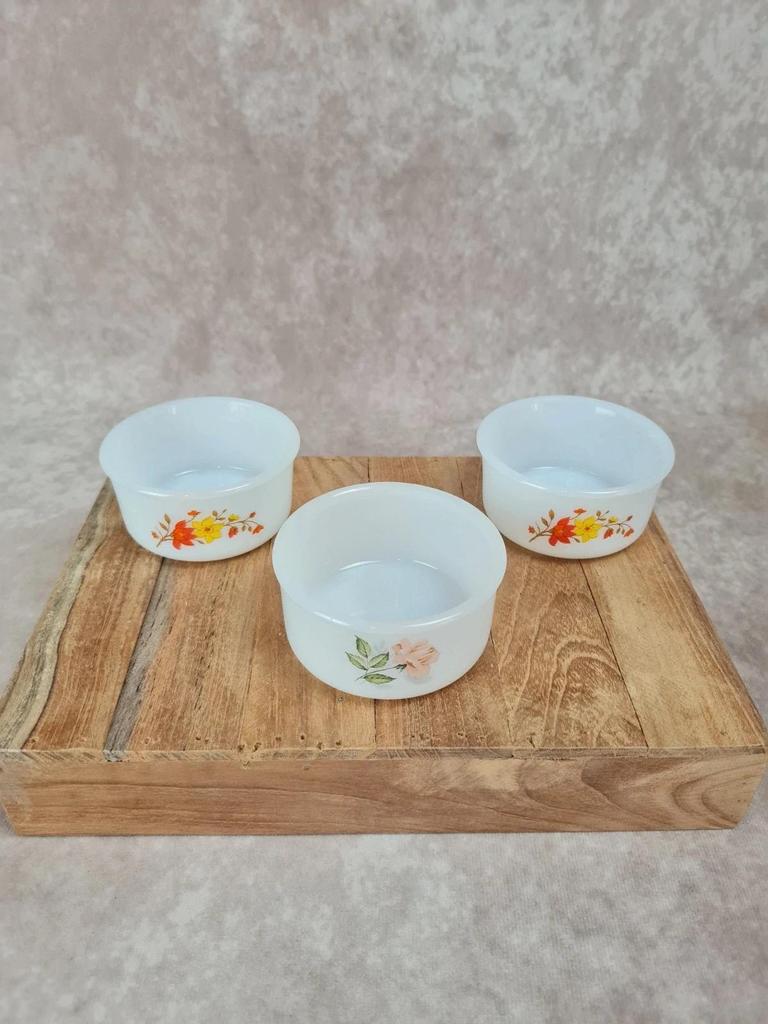 🌼 3 ramequins Arcopal vintage – modèles Indiana & Rose de France