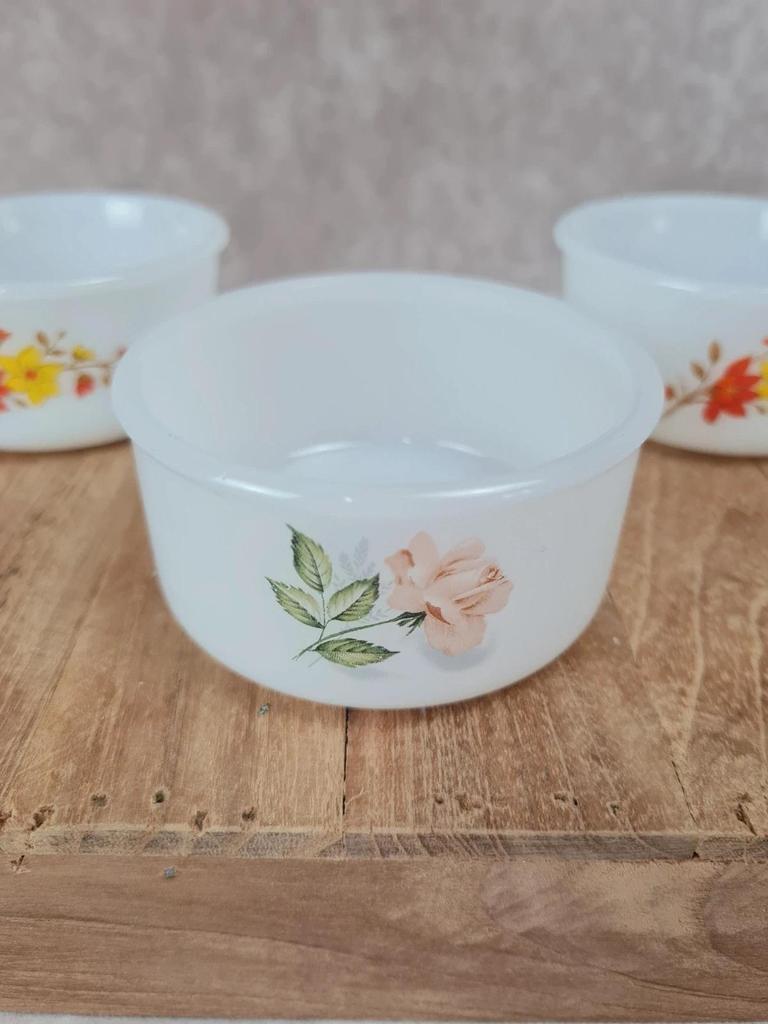 🌼 3 ramequins Arcopal vintage – modèles Indiana & Rose de France