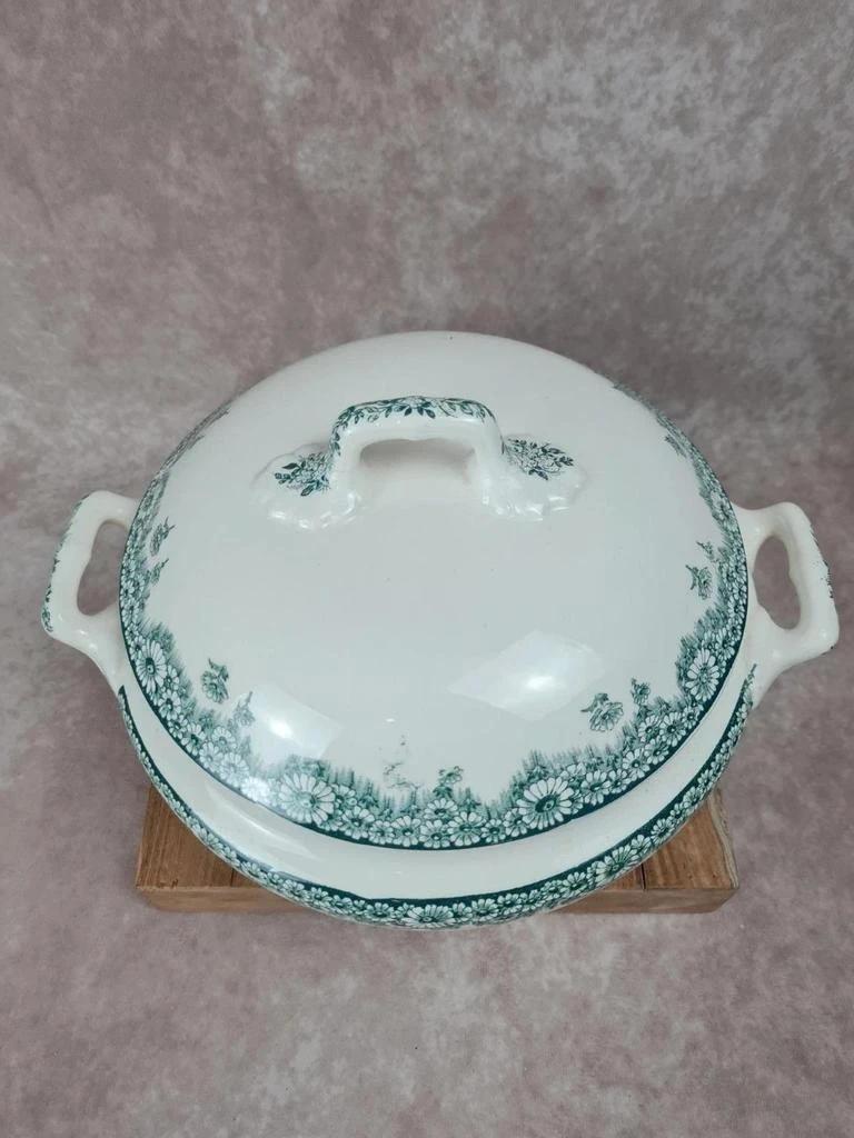 Soupière ancienne Longwy 🍃🌼 en faïence française – décor fleuri vert
