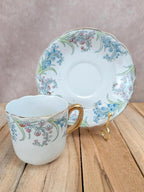 Tasse et soucoupe anciennes Terre de Fer Lunéville Kg – Modèle Clairette – Polychrome