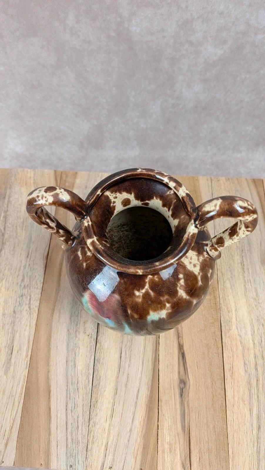 Petit vase ancien en céramique émaillée – anses –