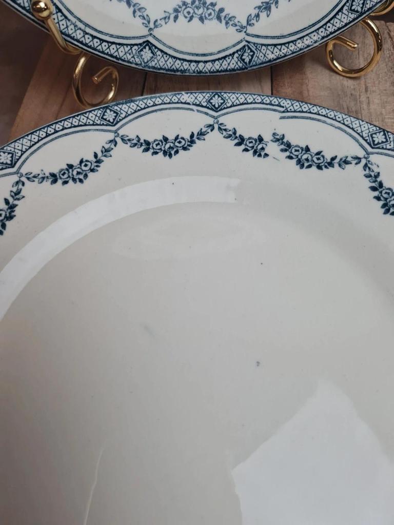 Lot de 6 assiettes à dessert anciennes Salins “petit Trianon” terre de fer bleu 💙🍰