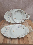Lot de 2 sous-tasses anciennes porcelaine fine Franco-anglaise Paris décor fleuri doré égoïste
