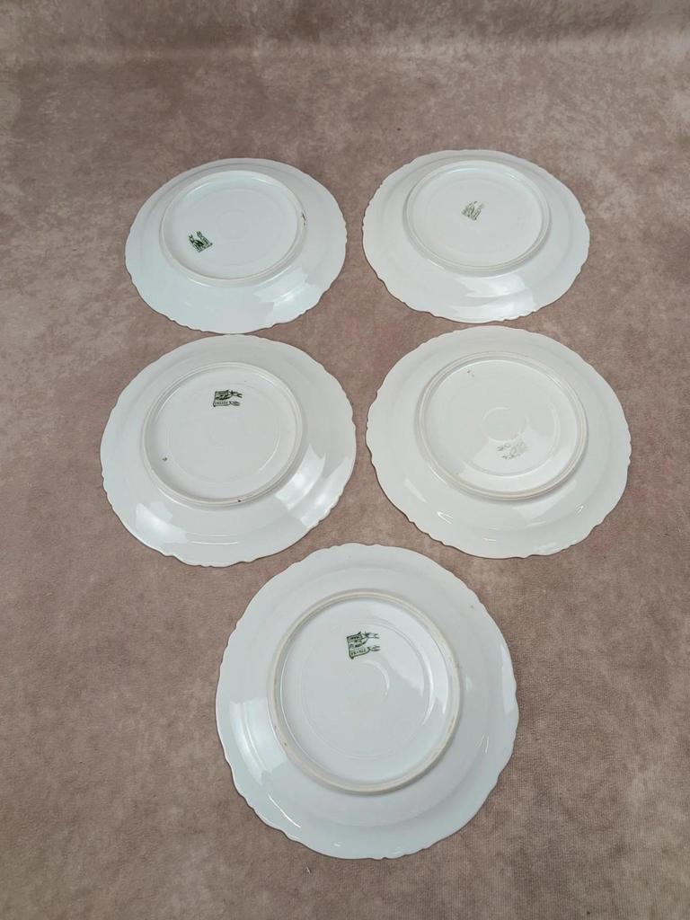 Lot de 5 assiettes à dessert Limoges en porcelaine décor Art nouveau