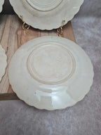 Lot de 4 assiettes à dessert anciennes terre de fer décor floral bleu et vert 🌿