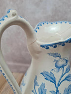 Grande cruche ancienne faïence bleu et blanc – style Sarreguemines / Creil-montereau – 29 cm
