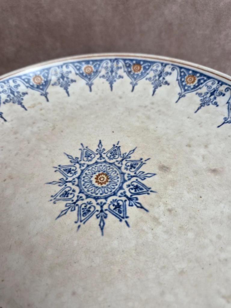 Compotier terre de fer Saint-amand modèle 6014 – décor oriental bleu et doré