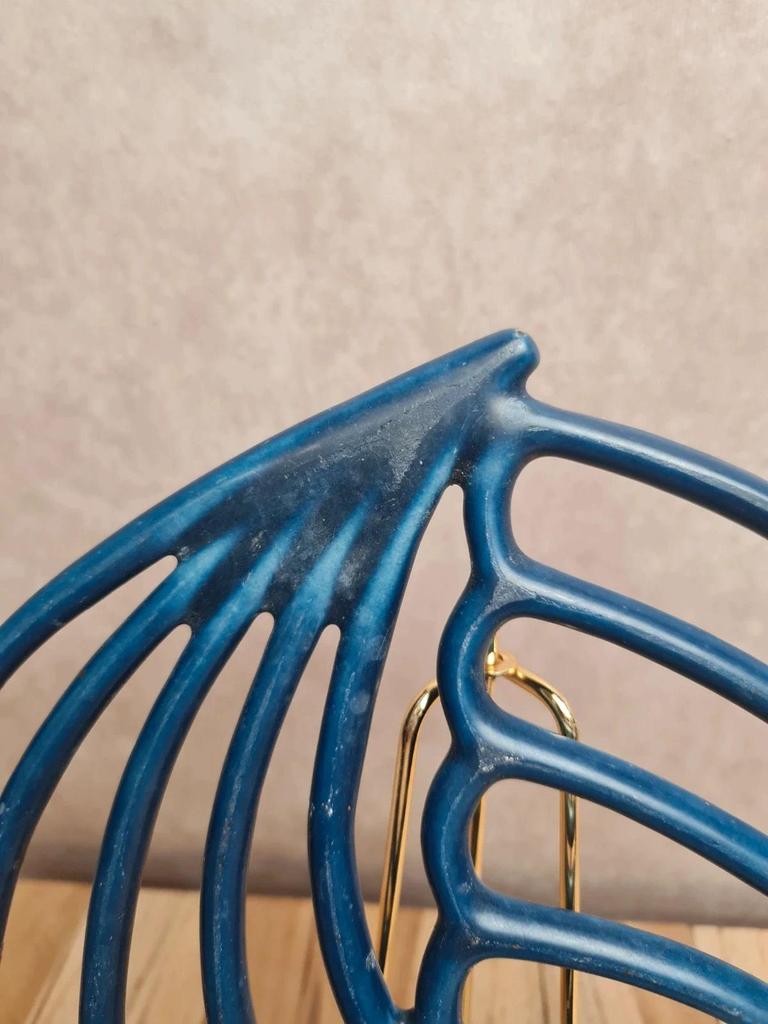 Dessous de plat vintage bleu forme feuille 🍃 fonte/fer recouvert plastique rétro design