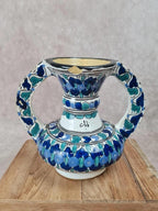 🌿 Vase artisanal en faïence marocaine signé – décor bleu & vert 🌿