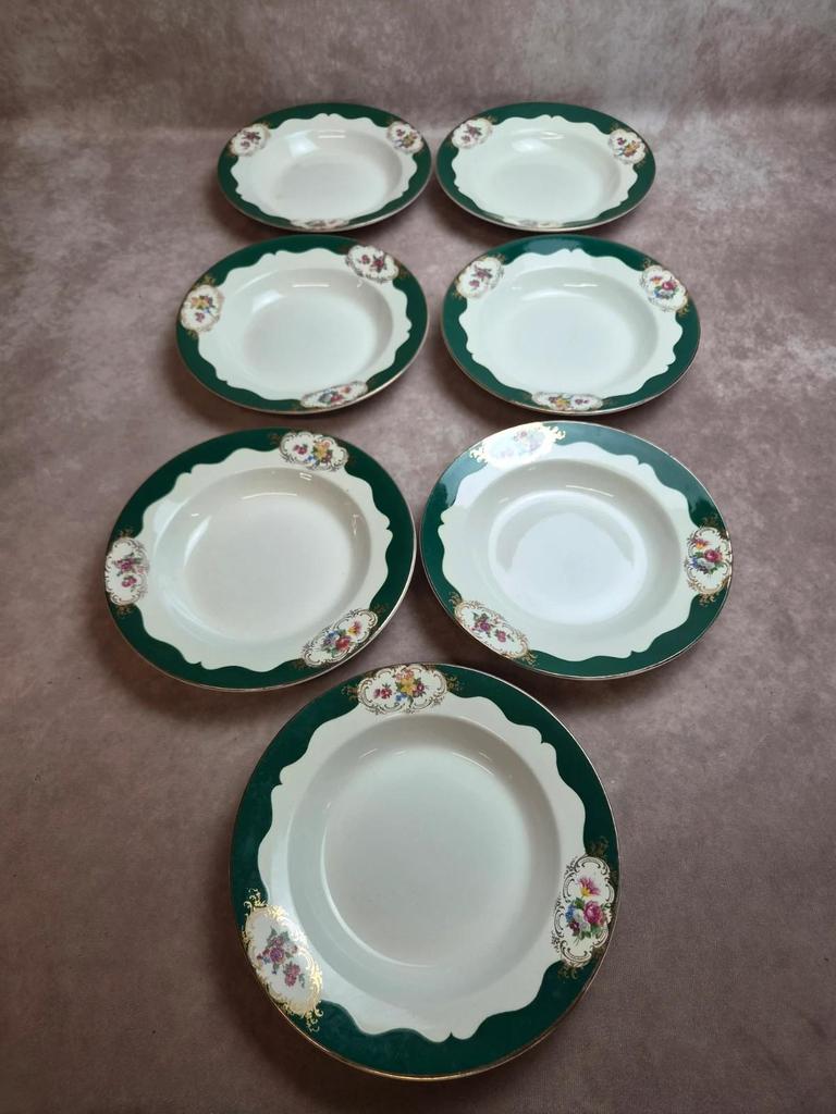 7 assiettes creuses Digoin Sarreguemines Champagne – Porcelaine opaque – Terre de fer vintage