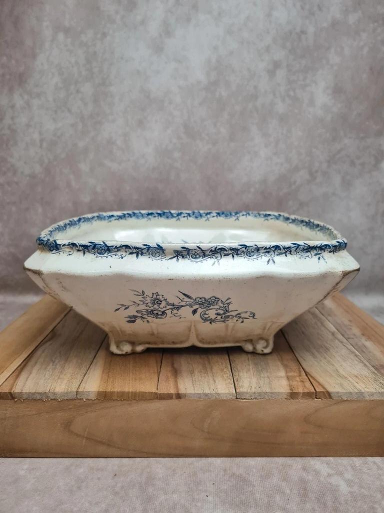 Saladier carré ancien Terre de Fer Clairefontaine Lg – Xixe – décor bleu 💙