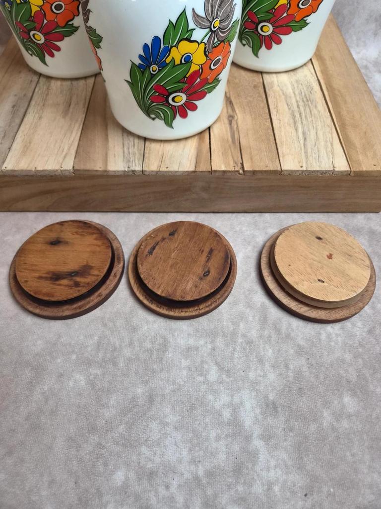 Lot de 3 pots à provisions vintage Brf – Café, Farine et Sucre – verre opalin