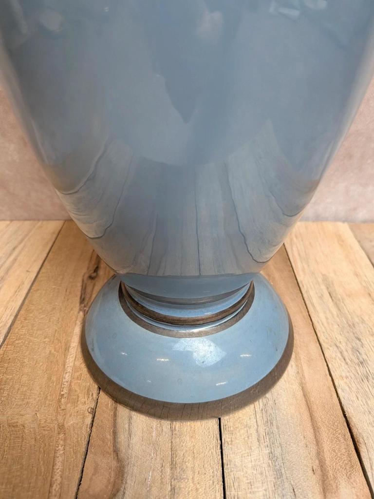 Vase Art Déco Maurice Pinon Tours céramique bleue décor stylisé