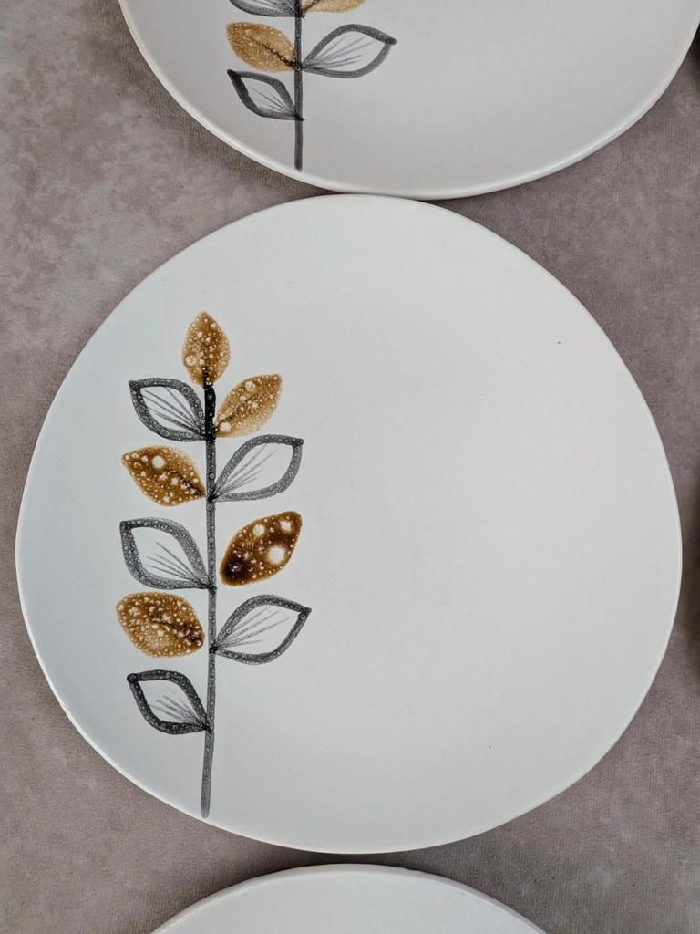 Lot de 6 assiettes plates vintage Niderviller style Capron Vallauris
